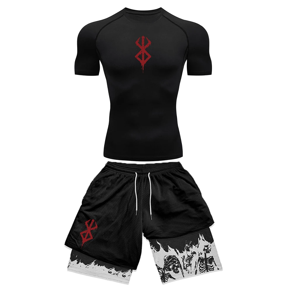 Compression Shorts Athletes - Anime 3D-Druck Herren Kompressions-Set Kurzarm-Gym-Top +